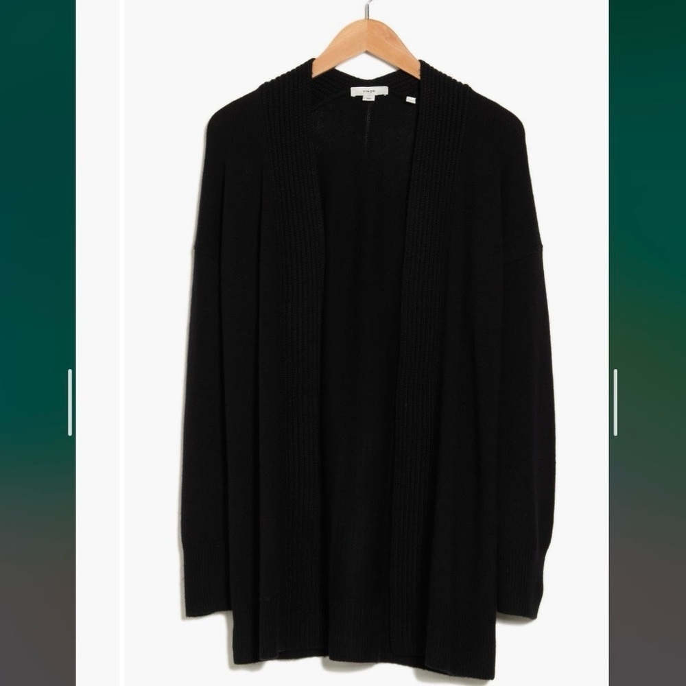 Vince Wool & Cashmere Open Front Cardigan in Black - Picture 5 of 12